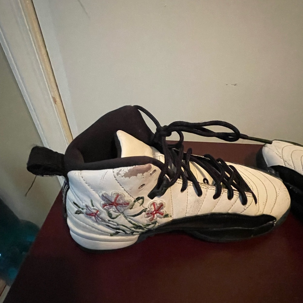 Jordan Kids Sneakers - White and Black with Floral Design